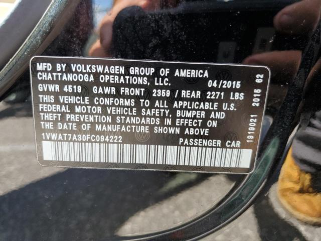 Photo 10 from auction – 2015 VOLKSWAGEN PASSAT S with VIN 1VWAT7A30FC094222