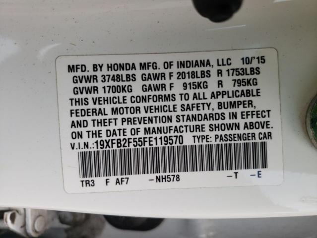 Photo 10 from auction – 2015 HONDA CIVIC LX with VIN 19XFB2F55FE119570
