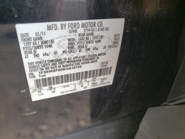 Photo 10 from auction – 2011 FORD EXPLORER L with VIN 1FMHK8F80BGA18755