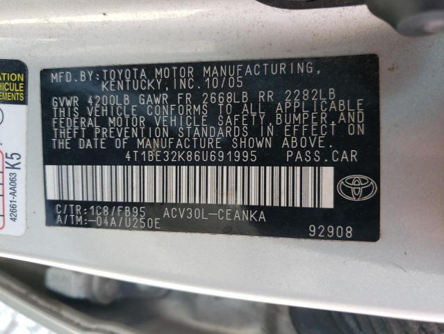 Photo 10 from auction – 2006 TOYOTA CAMRY LE with VIN 4T1BE32K86U691995