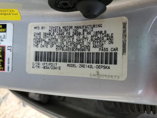 Photo 10 from auction – 2013 TOYOTA COROLLA BA with VIN 5YFBU4EE0DP090870