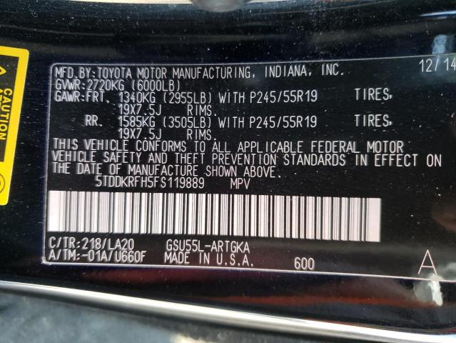 Photo 10 from auction – 2015 TOYOTA HIGHLANDER with VIN 5TDDKRFH5FS119889