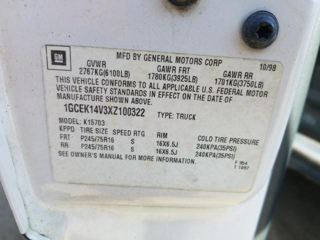 Photo 10 from auction – 1999 CHEVROLET SILVERADO with VIN 1GCEK14V3XZ100322