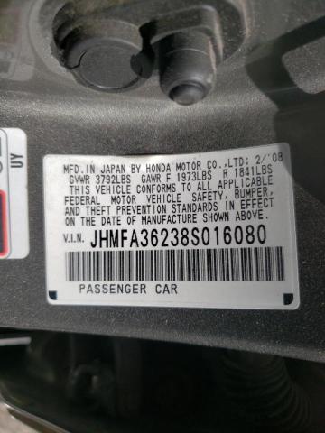 Photo 10 from auction – 2008 HONDA CIVIC HYBR with VIN JHMFA36238S016080