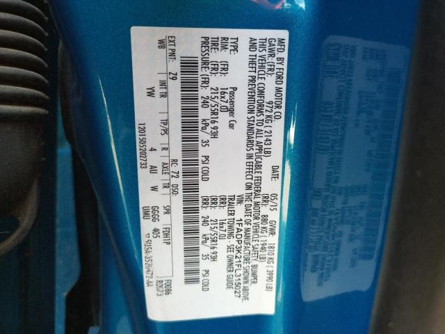 Photo 10 from auction – 2015 FORD FOCUS SE with VIN 1FADP3K21FL315027
