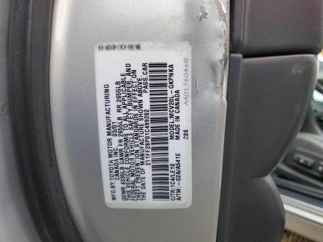 Photo 10 from auction – 2001 TOYOTA CAMRY SOLA with VIN 2T1FF28P01C499282