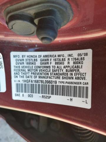 Photo 10 from auction – 2008 HONDA CIVIC EX with VIN 1HGFA16878L096019
