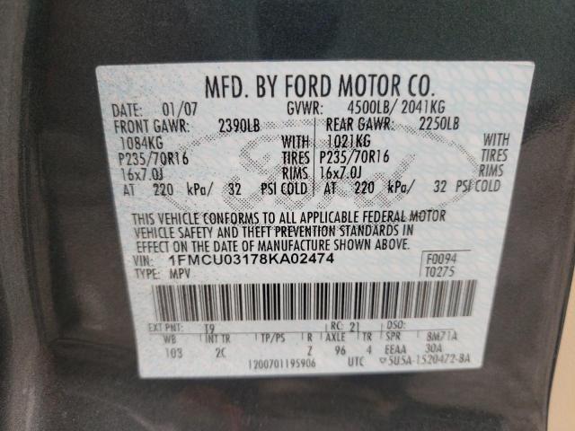 Photo 10 from auction – 2008 FORD ESCAPE XLT with VIN 1FMCU03178KA02474