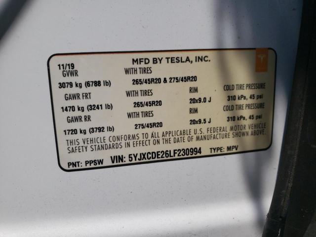 Photo 10 from auction – 2020 TESLA MODEL X with VIN 5YJXCDE26LF230994