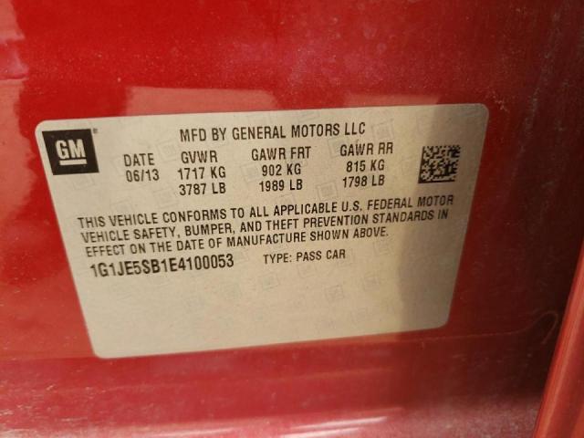Photo 10 from auction – 2014 CHEVROLET SONIC LTZ with VIN 1G1JE5SB1E4100053
