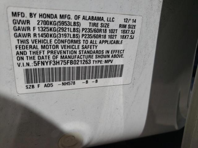 Photo 10 from auction – 2015 HONDA PILOT EXLN with VIN 5FNYF3H75FB021263