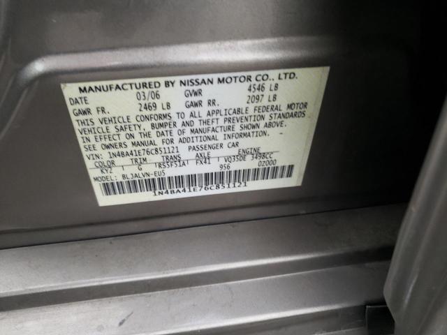 Photo 10 from auction – 2006 NISSAN MAXIMA SE with VIN 1N4BA41E76C851121