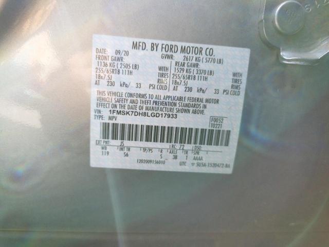 Photo 10 from auction – 2020 FORD EXPLORER X with VIN 1FMSK7DH8LGD17933