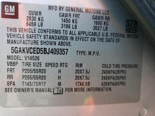 Photo 10 from auction – 2011 BUICK ENCLAVE CX with VIN 5GAKVCED5BJ409357
