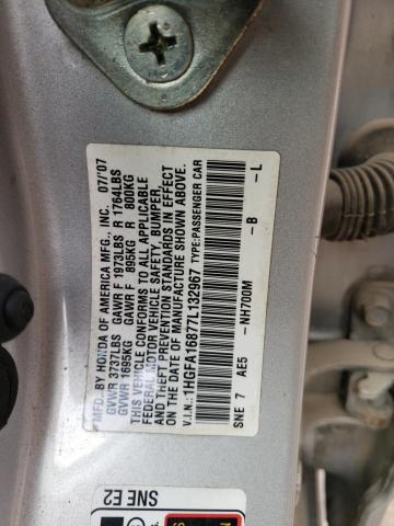 Photo 10 from auction – 2007 HONDA CIVIC EX with VIN 1HGFA16877L132967