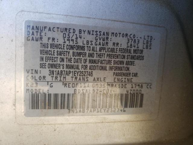 Photo 10 from auction – 2014 NISSAN SENTRA S with VIN 3N1AB7AP1EY252746