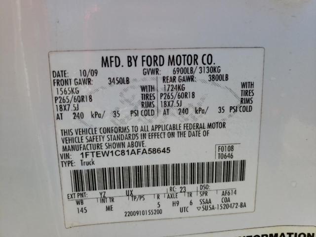 Photo 10 from auction – 2010 FORD F150 SUPER with VIN 1FTEW1C81AFA58645
