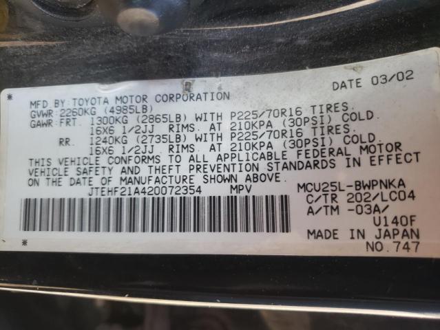 Photo 10 from auction – 2002 TOYOTA HIGHLANDER with VIN JTEHF21A420072354