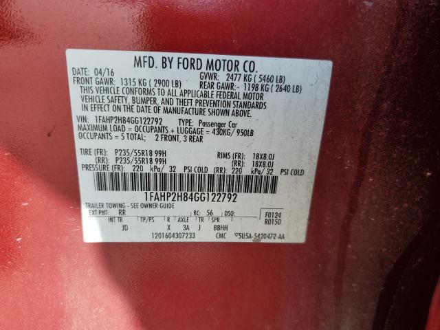 Photo 10 from auction – 2016 FORD TAURUS SEL with VIN 1FAHP2H84GG122792