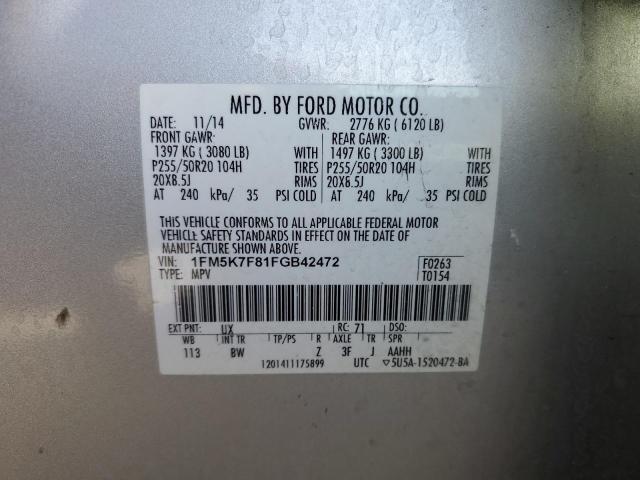 Photo 10 from auction – 2015 FORD EXPLORER L with VIN 1FM5K7F81FGB42472