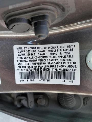 Photo 10 from auction – 2011 HONDA CIVIC LX with VIN 19XFA1F56BE048600
