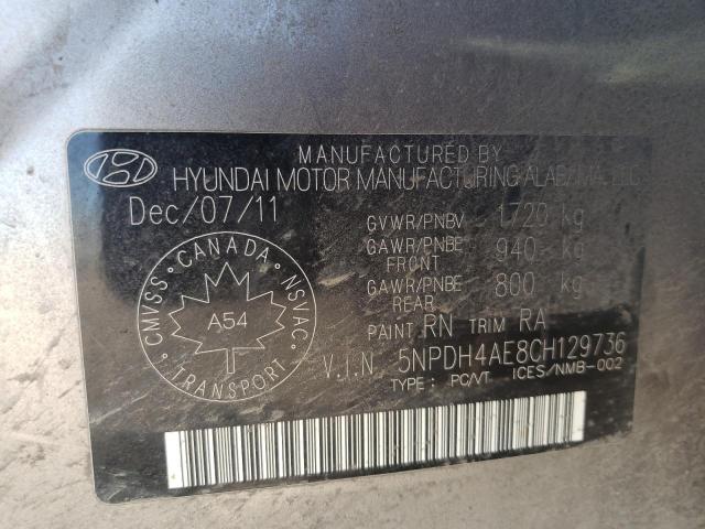 Photo 10 from auction – 2012 HYUNDAI ELANTRA GL with VIN 5NPDH4AE8CH129736