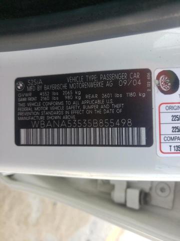 Photo 10 from auction – 2005 BMW 525 I with VIN WBANA53535B855498