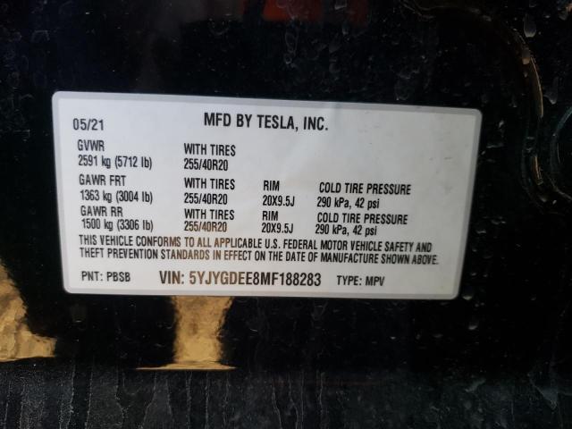 Photo 10 from auction – 2021 TESLA MODEL Y with VIN 5YJYGDEE8MF188283