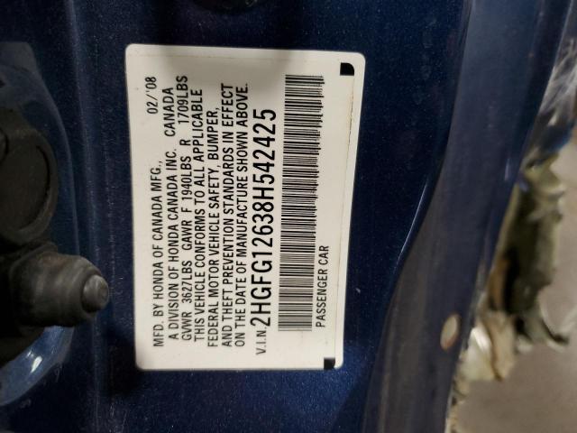 Photo 10 from auction – 2008 HONDA CIVIC LX with VIN 2HGFG12638H542425