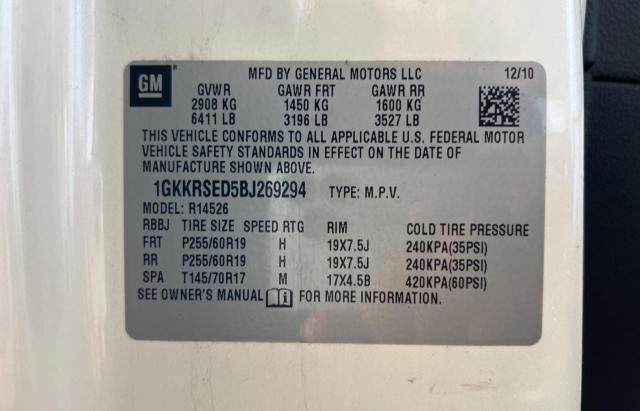 Photo 10 from auction – 2011 GMC ACADIA SLT with VIN 1GKKRSED5BJ269294