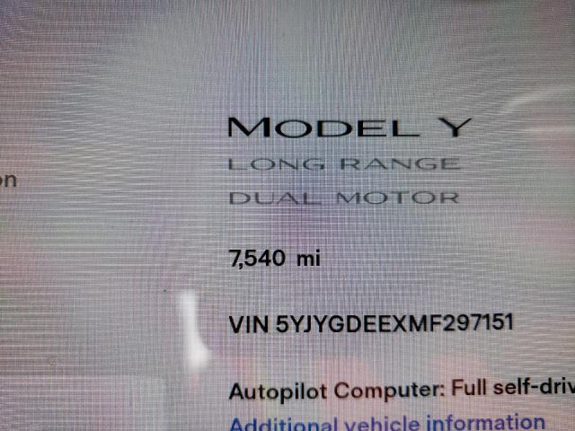 Photo 8 from auction – 2021 TESLA MODEL Y with VIN 5YJYGDEEXMF297151