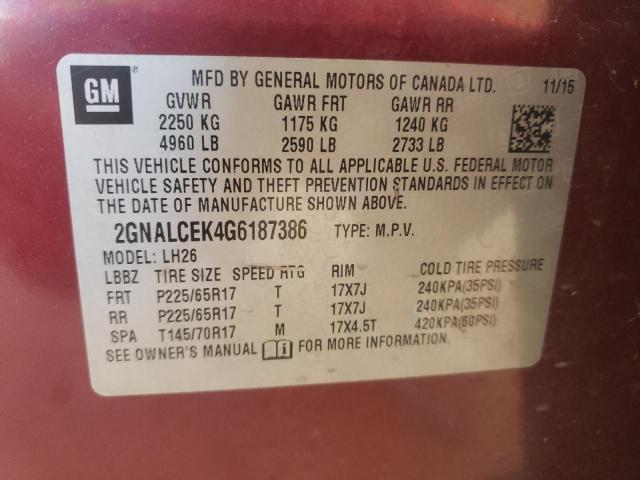 Photo 10 from auction – 2016 CHEVROLET EQUINOX LT with VIN 2GNALCEK4G6187386