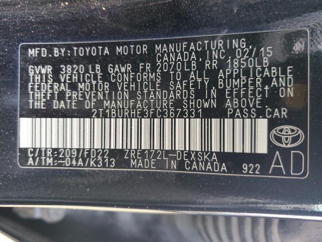 Photo 10 from auction – 2015 TOYOTA COROLLA L with VIN 2T1BURHE3FC367331