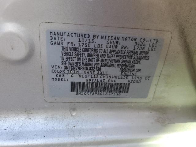 Photo 10 from auction – 2016 NISSAN VERSA S with VIN 3N1CN7AP8GL832138