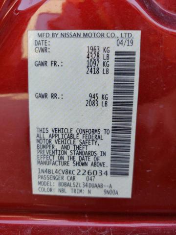 Photo 10 from auction – 2019 NISSAN ALTIMA SR with VIN 1N4BL4CV8KC226034