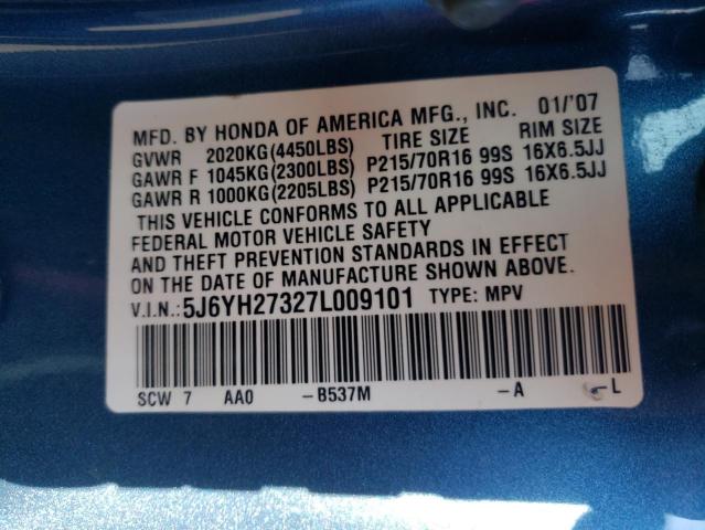 Photo 10 from auction – 2007 HONDA ELEMENT LX with VIN 5J6YH27327L009101