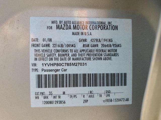 Photo 10 from auction – 2008 MAZDA 6 I with VIN 1YVHP80C785M27031