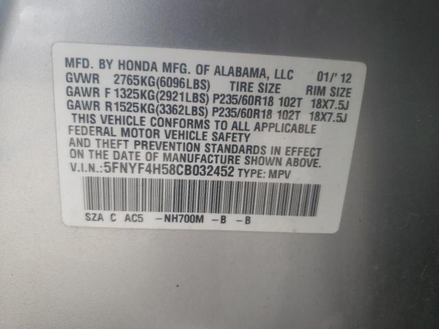 Photo 10 from auction – 2012 HONDA PILOT EXL with VIN 5FNYF4H58CB032452