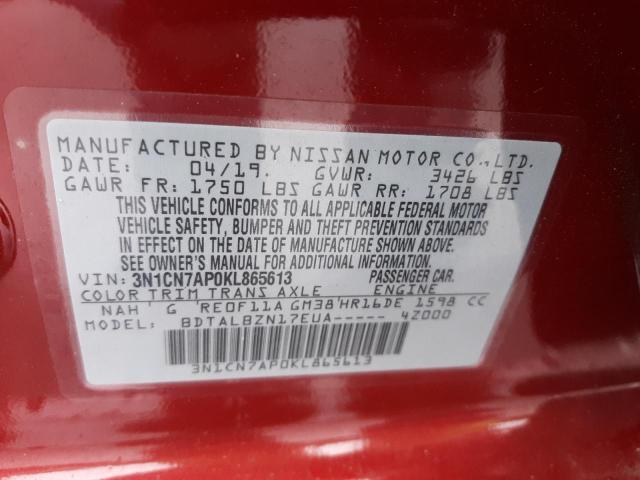 Photo 10 from auction – 2019 NISSAN VERSA S with VIN 3N1CN7AP0KL865613