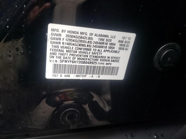 Photo 10 from auction – 2016 HONDA PILOT EXLN with VIN 5FNYF6H72GB048925