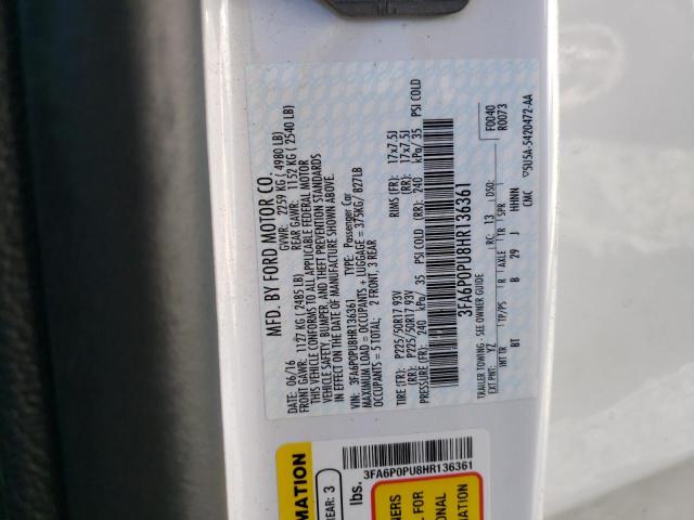 Photo 10 from auction – 2017 FORD FUSION SE with VIN 3FA6P0PU8HR136361