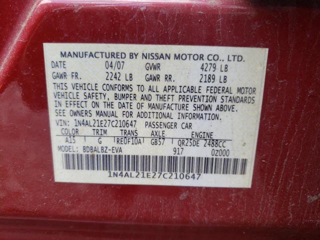 Photo 10 from auction – 2007 NISSAN ALTIMA 2.5 with VIN 1N4AL21E27C210647