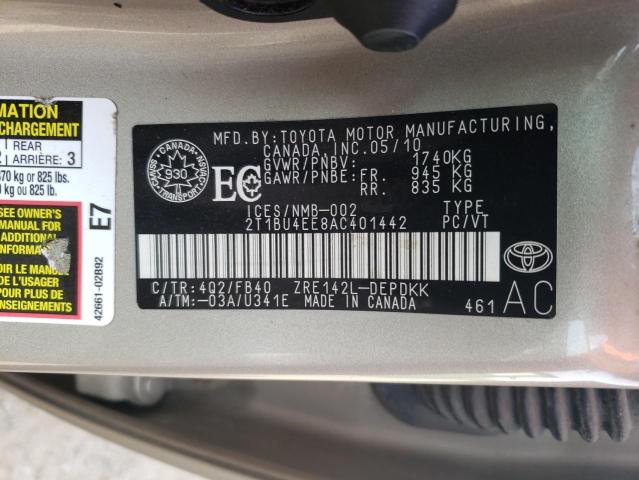 Photo 10 from auction – 2010 TOYOTA COROLLA BA with VIN 2T1BU4EE8AC401442
