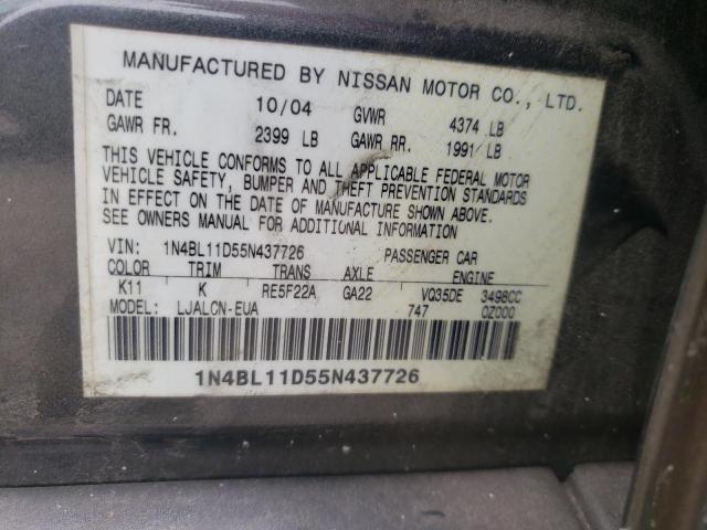 Photo 10 from auction – 2005 NISSAN ALTIMA SE with VIN 1N4BL11D55N437726