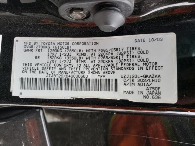 Photo 10 from auction – 2004 LEXUS GX 470 with VIN JTJBT20X840030603