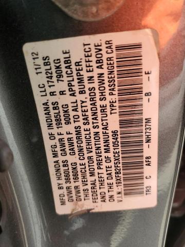 Photo 10 from auction – 2012 HONDA CIVIC LX with VIN 19XFB2F5XCE105496