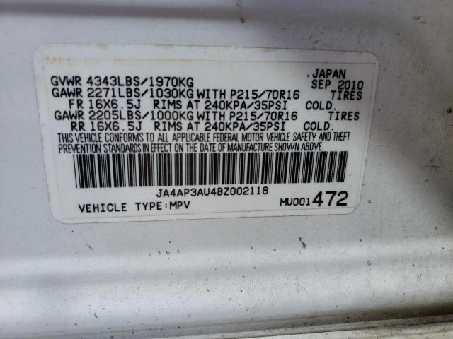 Photo 10 from auction – 2011 MITSUBISHI OUTLANDER with VIN JA4AP3AU4BZ002118