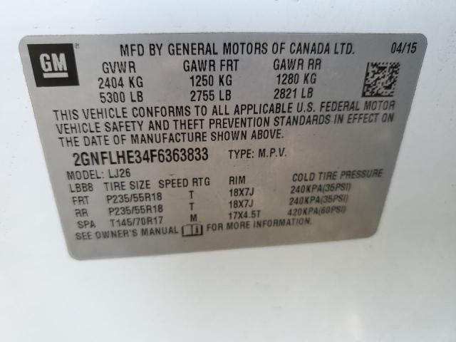 Photo 10 from auction – 2015 CHEVROLET EQUINOX LT with VIN 2GNFLHE34F6363833