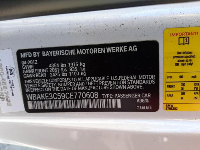 Photo 10 from auction – 2012 BMW 328 I with VIN WBAKE3C59CE770608