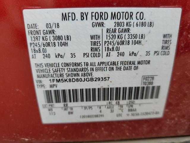 Photo 10 from auction – 2018 FORD EXPLORER X with VIN 1FM5K8D80JGB29357